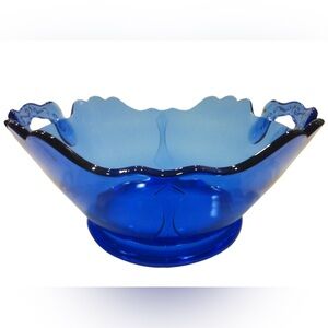 L.E. Smith Glass Cobalt Blue Centerpiece Fruit Serving Bowl